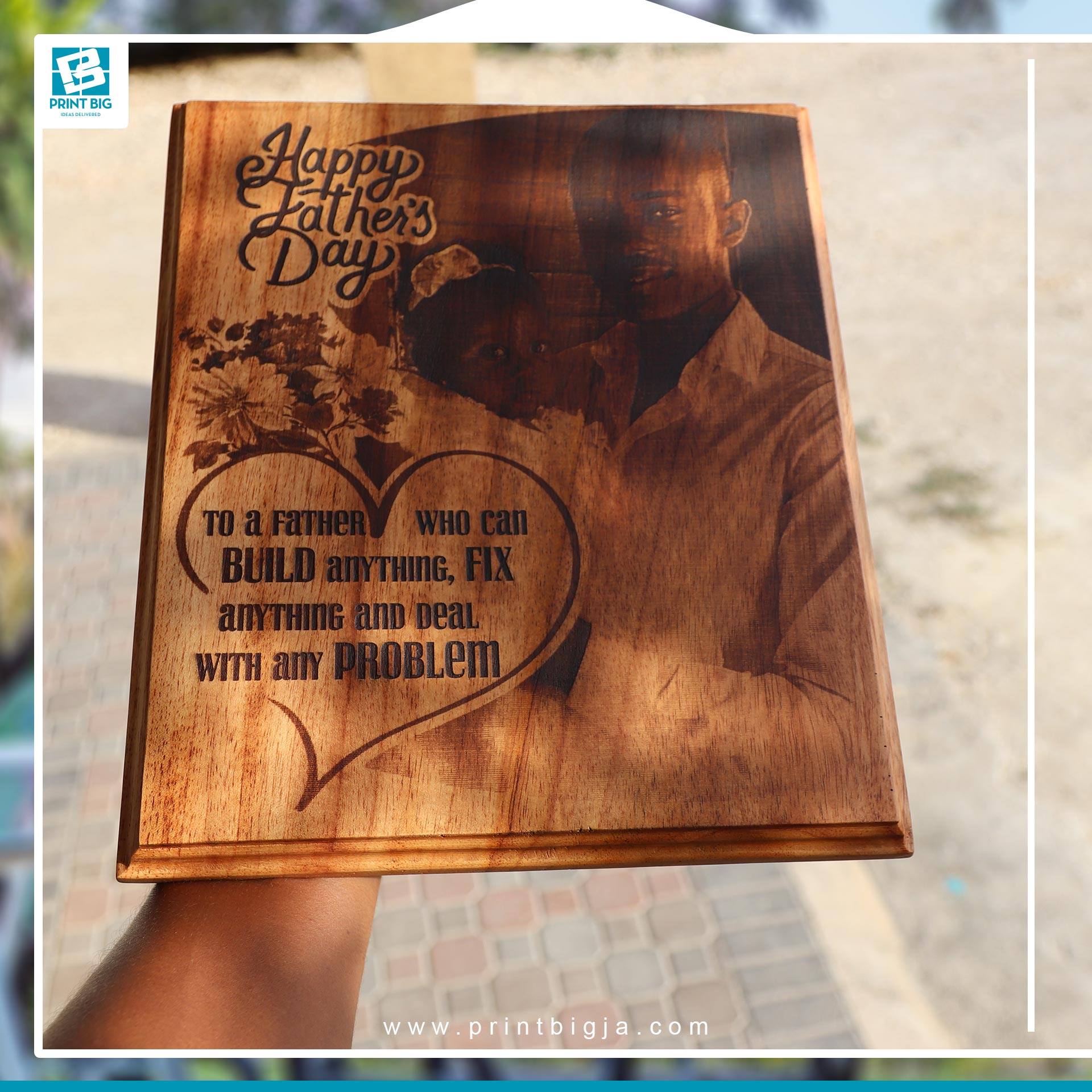 Custom laser engraved photo on wood plaque! We can Print Big Large